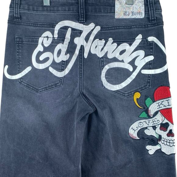 Ed Hardy Jeans Size 28 | Black Denim Skull Tattoo Graphic Y2K 90s Style - Picture 3 of 14